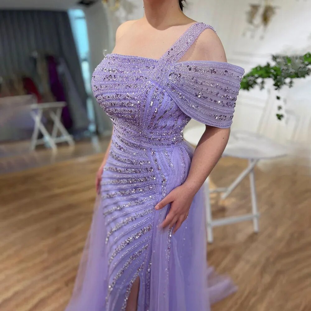 Serene Hill Turquoise High Split Luxury Beaded 2023 for Woman Party Evening Dresses Gowns Mermaid Elegant  LA71651