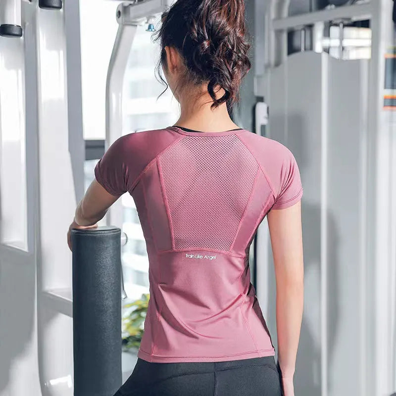 Women Summer T Shirts Slim Fit for Sports Fitness Yoga Short Sleeve Yoga Top Mesh Womens Gym Shirt Sport Wear Workout Top