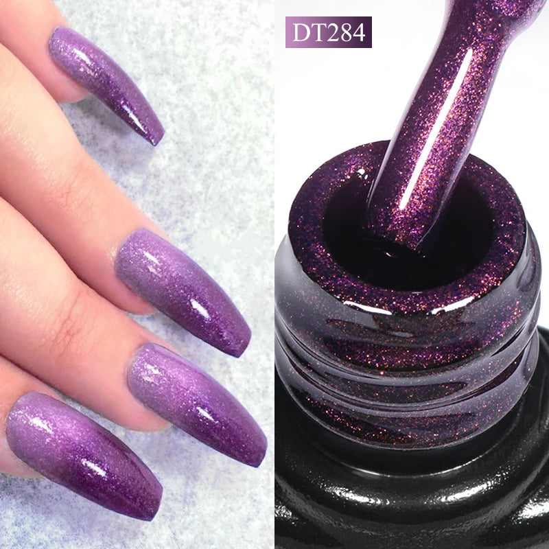 MEET ACROSS 7ml Auroras Thermal Gel Nail Polish Gold Glitter Gradient Color Changing Gel Semi Permanent Nail Art UV Gel Varnish