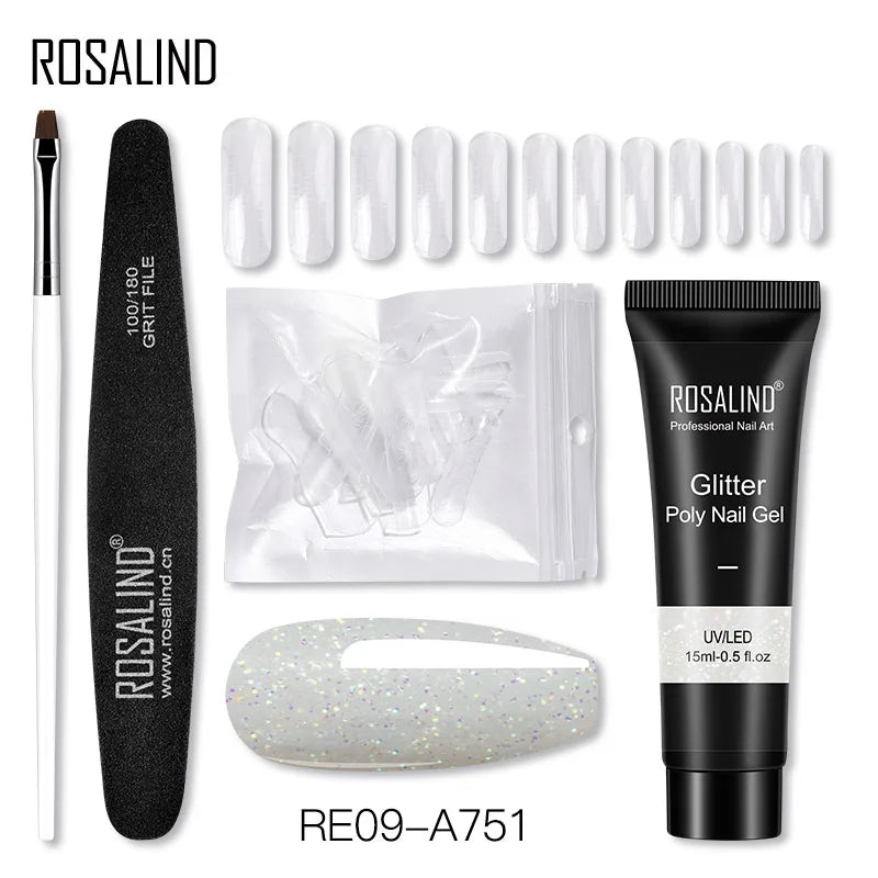 ROSALIND 15/30ml Poly Nail Gel Semi Permanent Acrylic Extension Crystal Nail Art Fast Builder Hybrid Varnish UV Poly Nail Polish