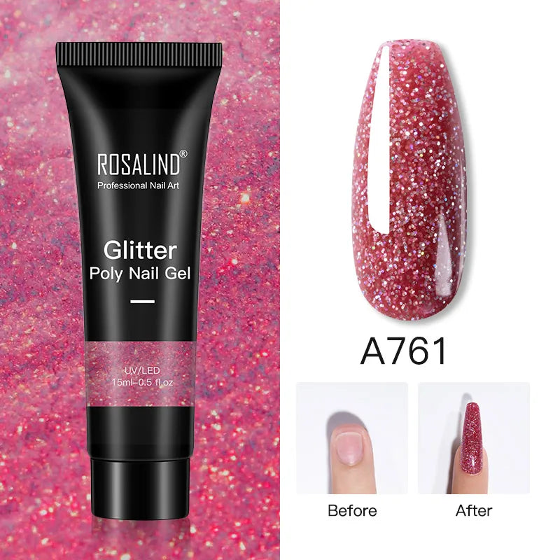 ROSALIND 15/30ml Poly Nail Gel Semi Permanent Acrylic Extension Crystal Nail Art Fast Builder Hybrid Varnish UV Poly Nail Polish