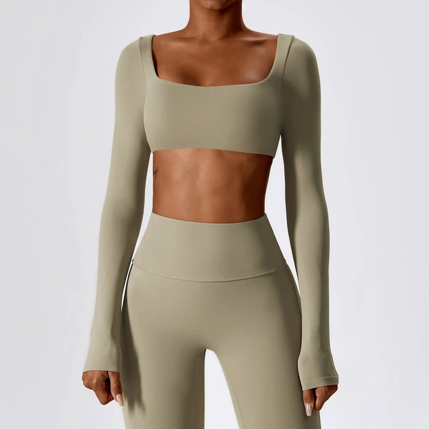 Women Crop Tops Yoga T-Shirts Solid Sports Top Long Sleeve Running Shirts Sexy Exposed Navel Quick Dry Fitness Gym Sport Wear