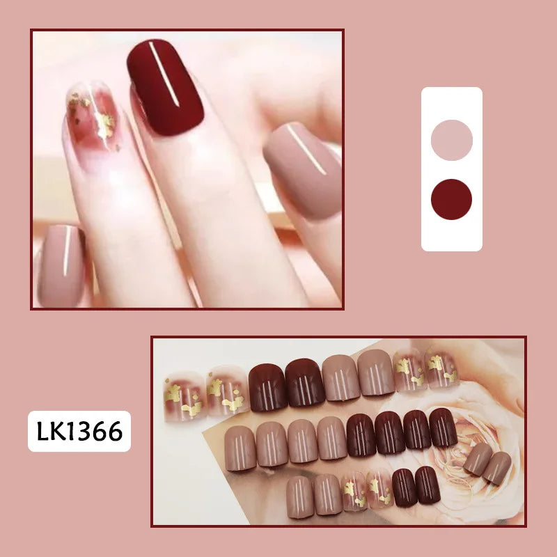 24PcsSet Wearable Press on Nail Art Full Cover Manicure Ballet Cute Nails False Removable Fake Nails With Glue Short Square Head