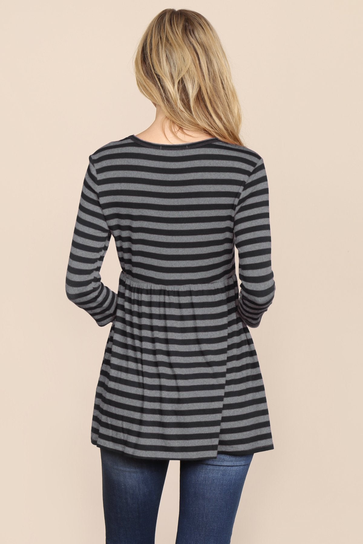 Quarter Sleeve Babydoll Striped Tunic
