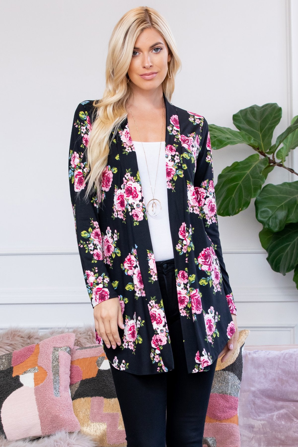 Floral Print Open Cardigan