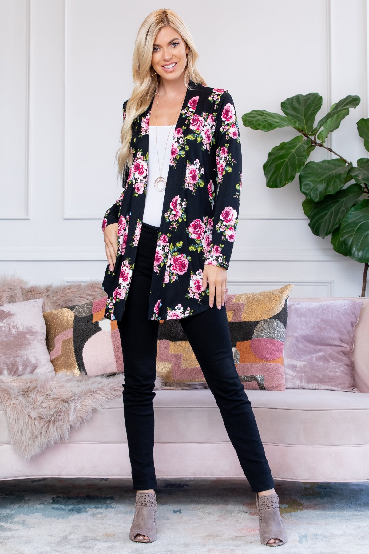 Floral Print Open Cardigan