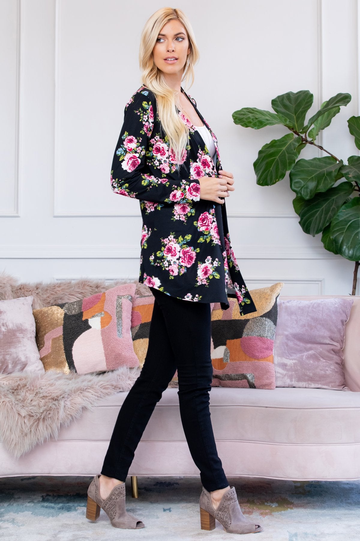 Floral Print Open Cardigan