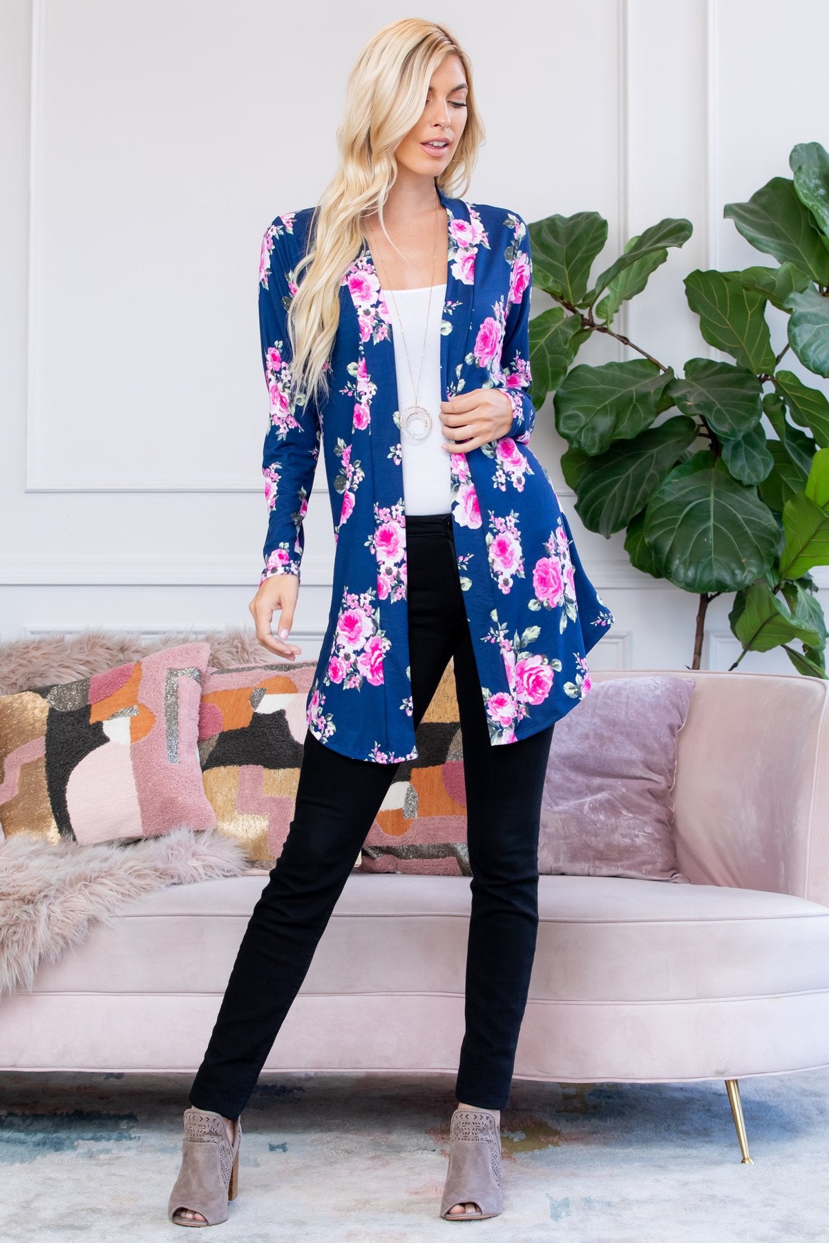 Floral Print Open Cardigan