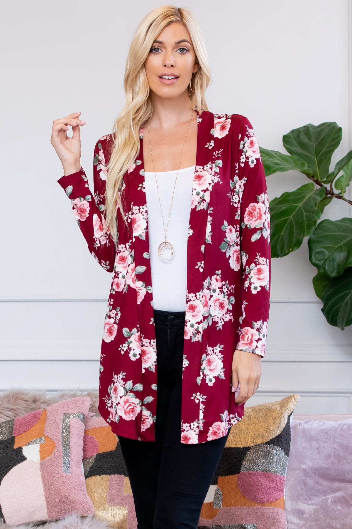 Floral Print Open Cardigan