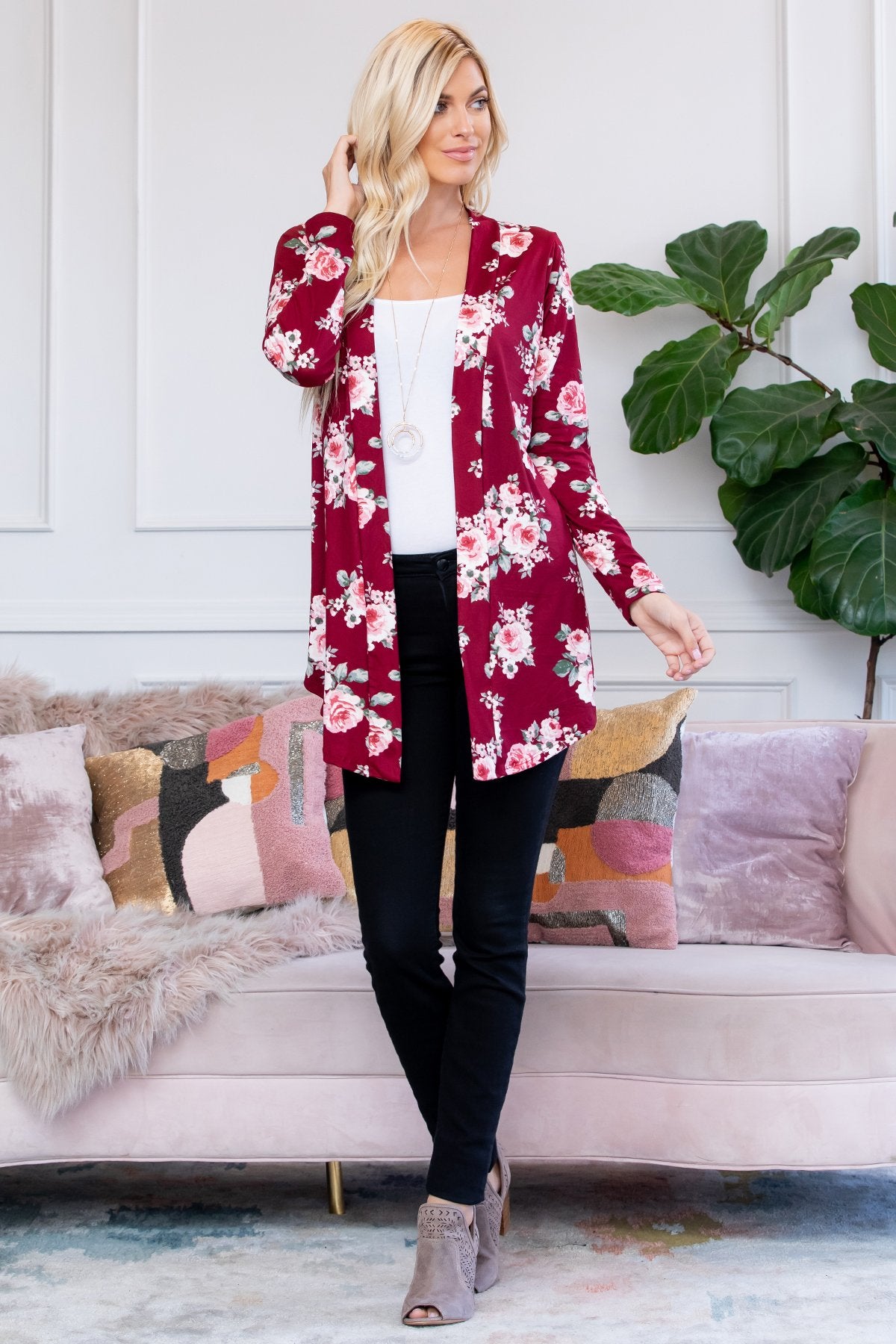 Floral Print Open Cardigan