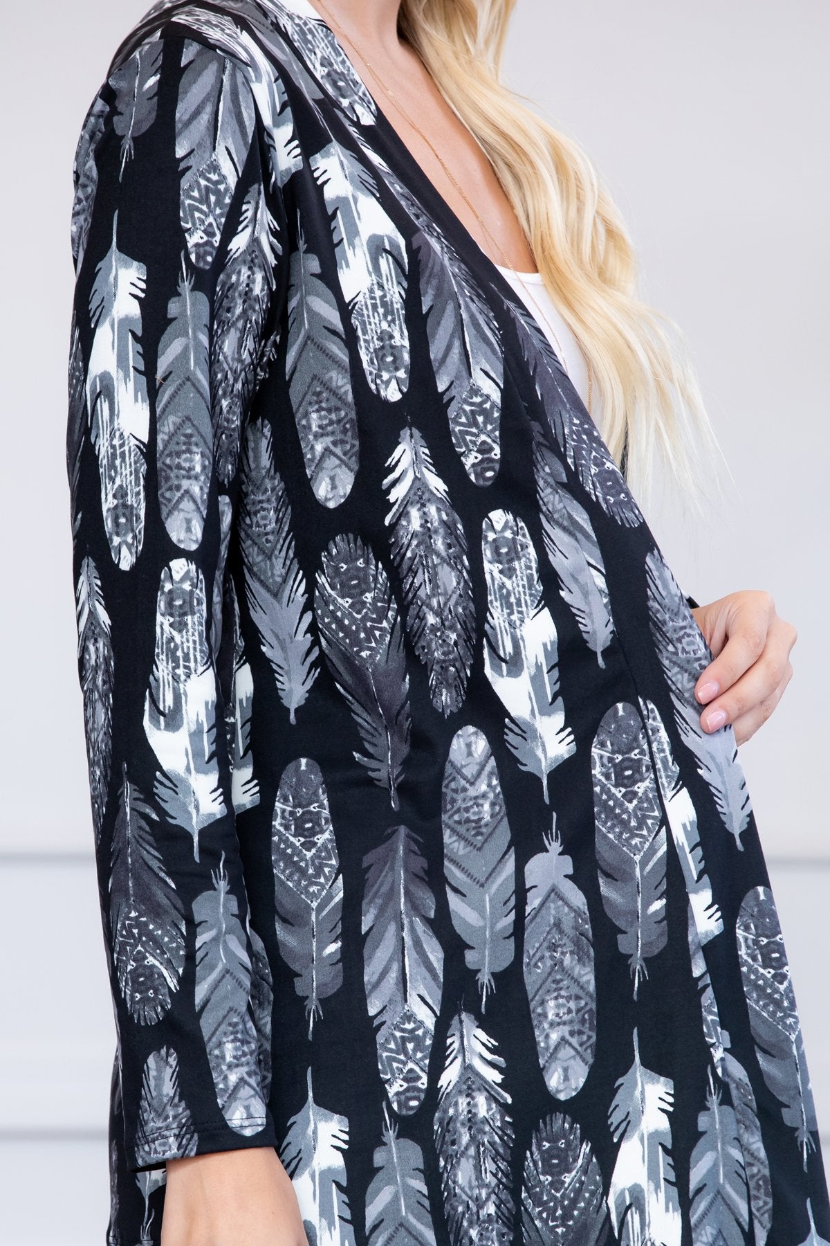 Feather Print Open Cardigan