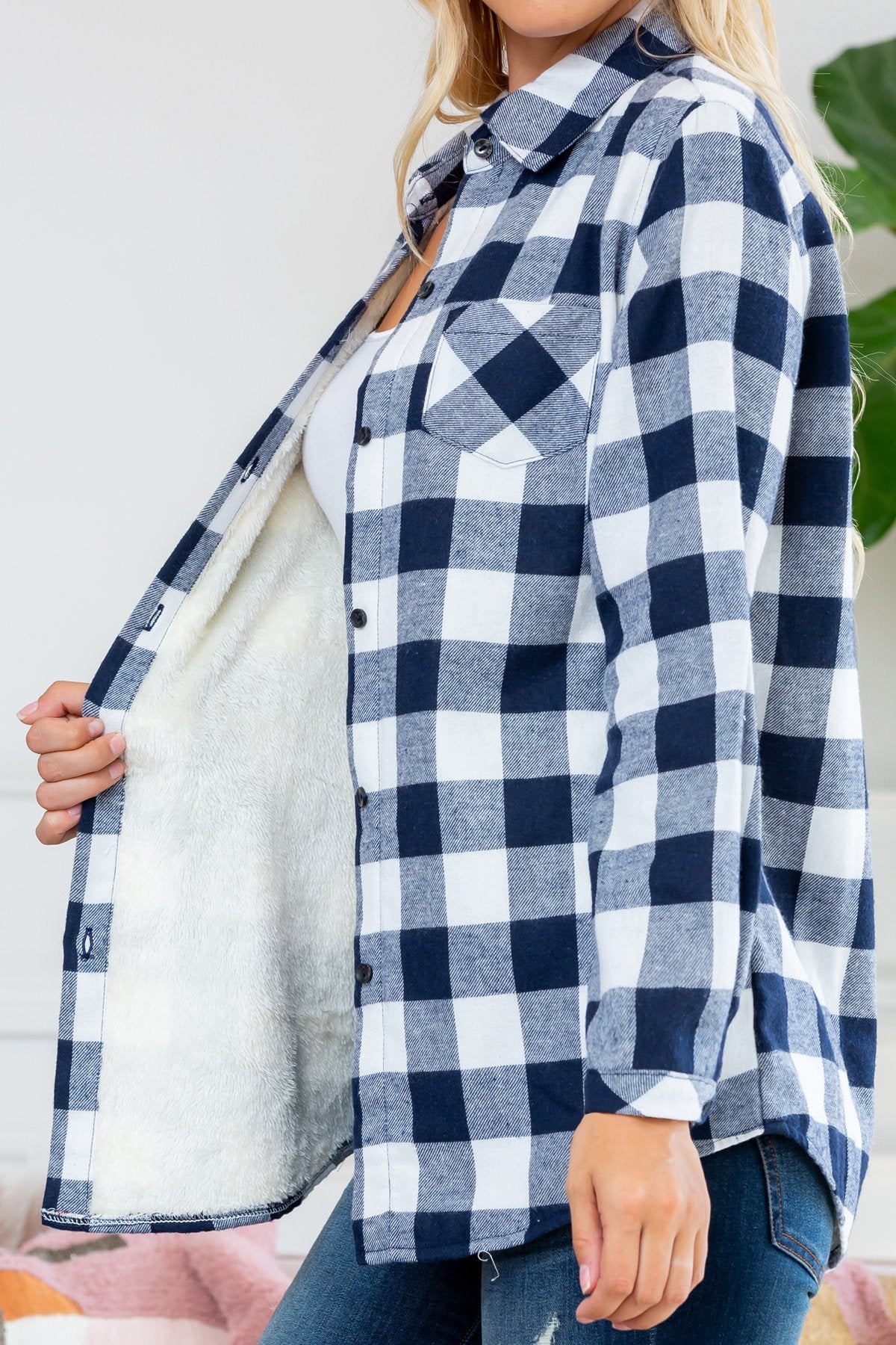 Sherpa Lined Plaid Flannel Top