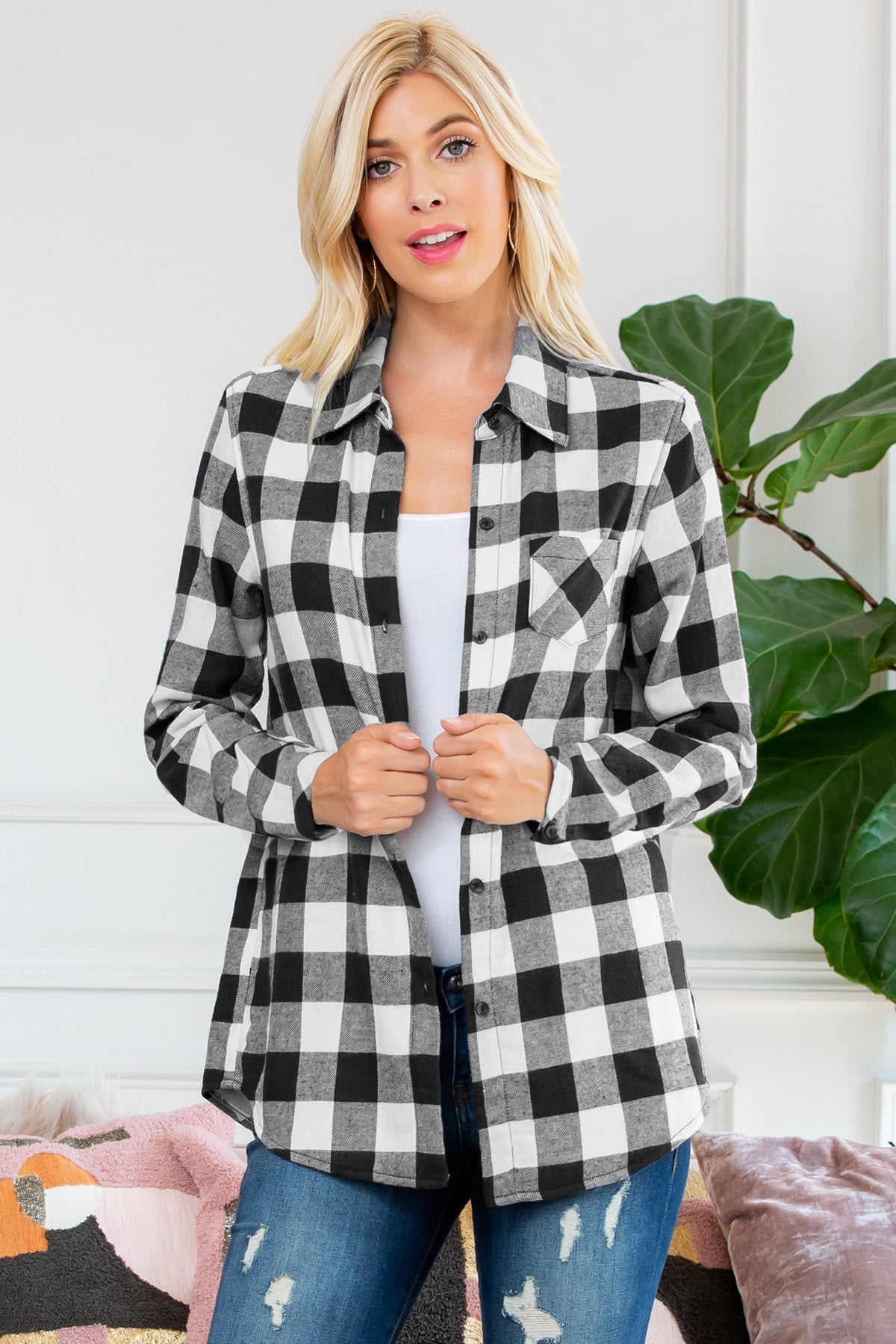 Sherpa Lined Plaid Flannel Top