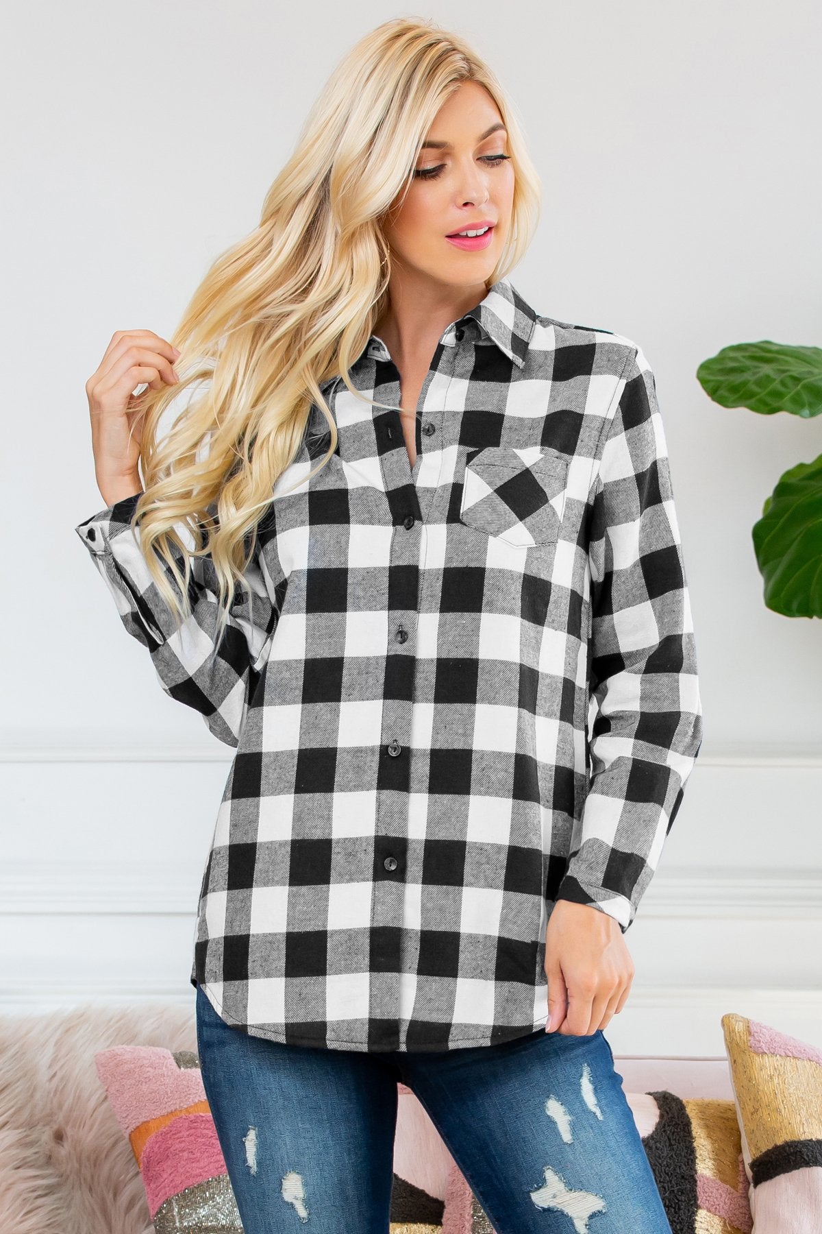 Sherpa Lined Plaid Flannel Top