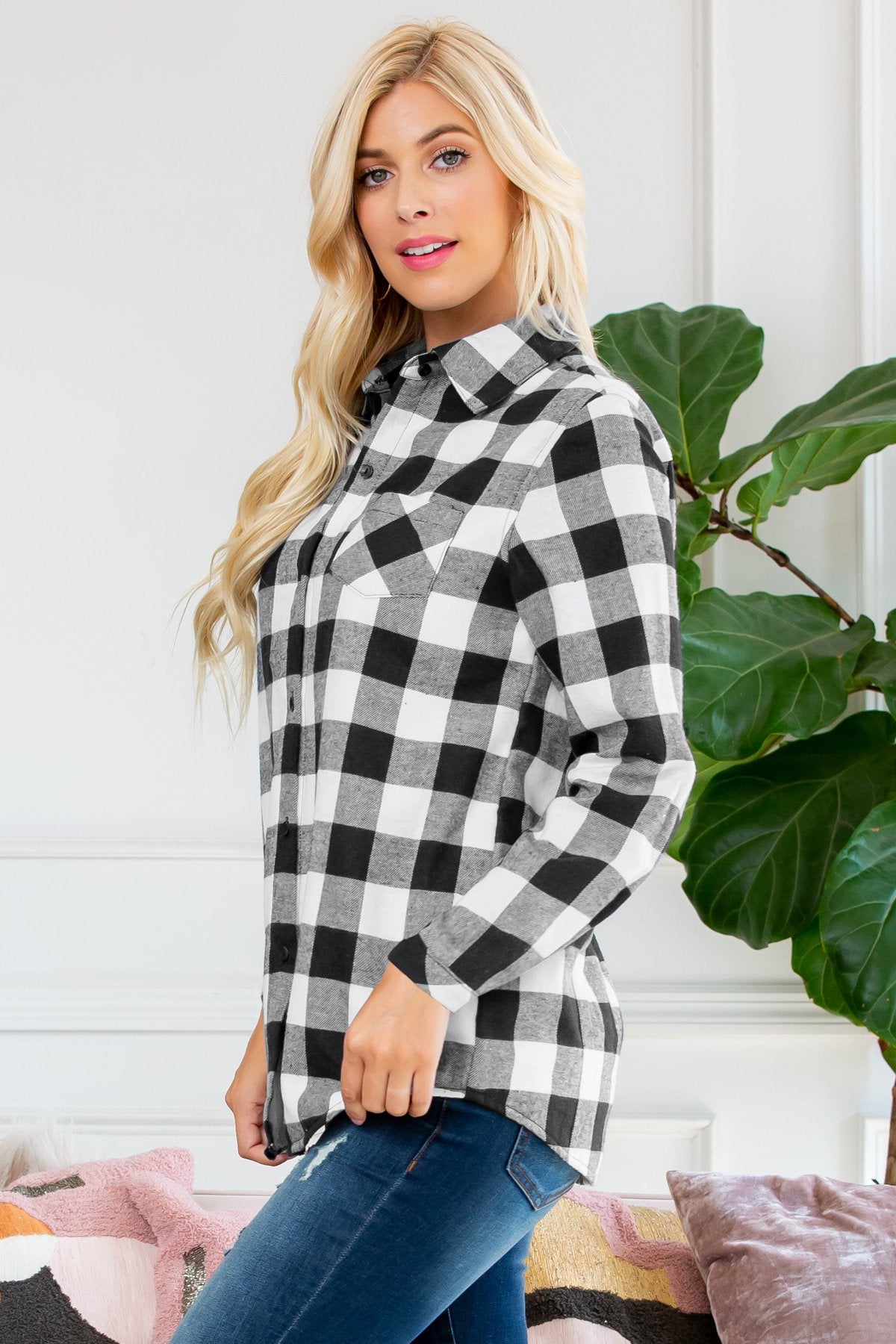 Sherpa Lined Plaid Flannel Top