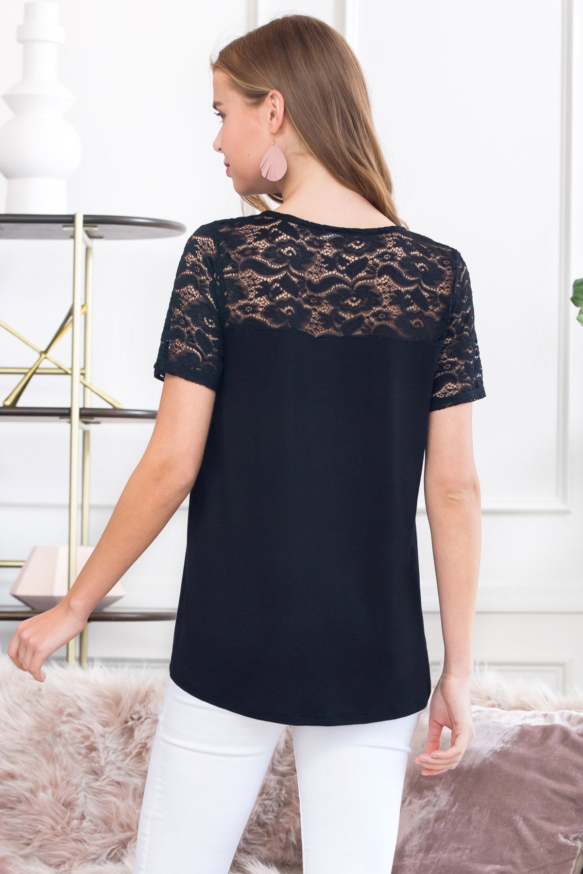 Short Sleeved Lace Detail Top