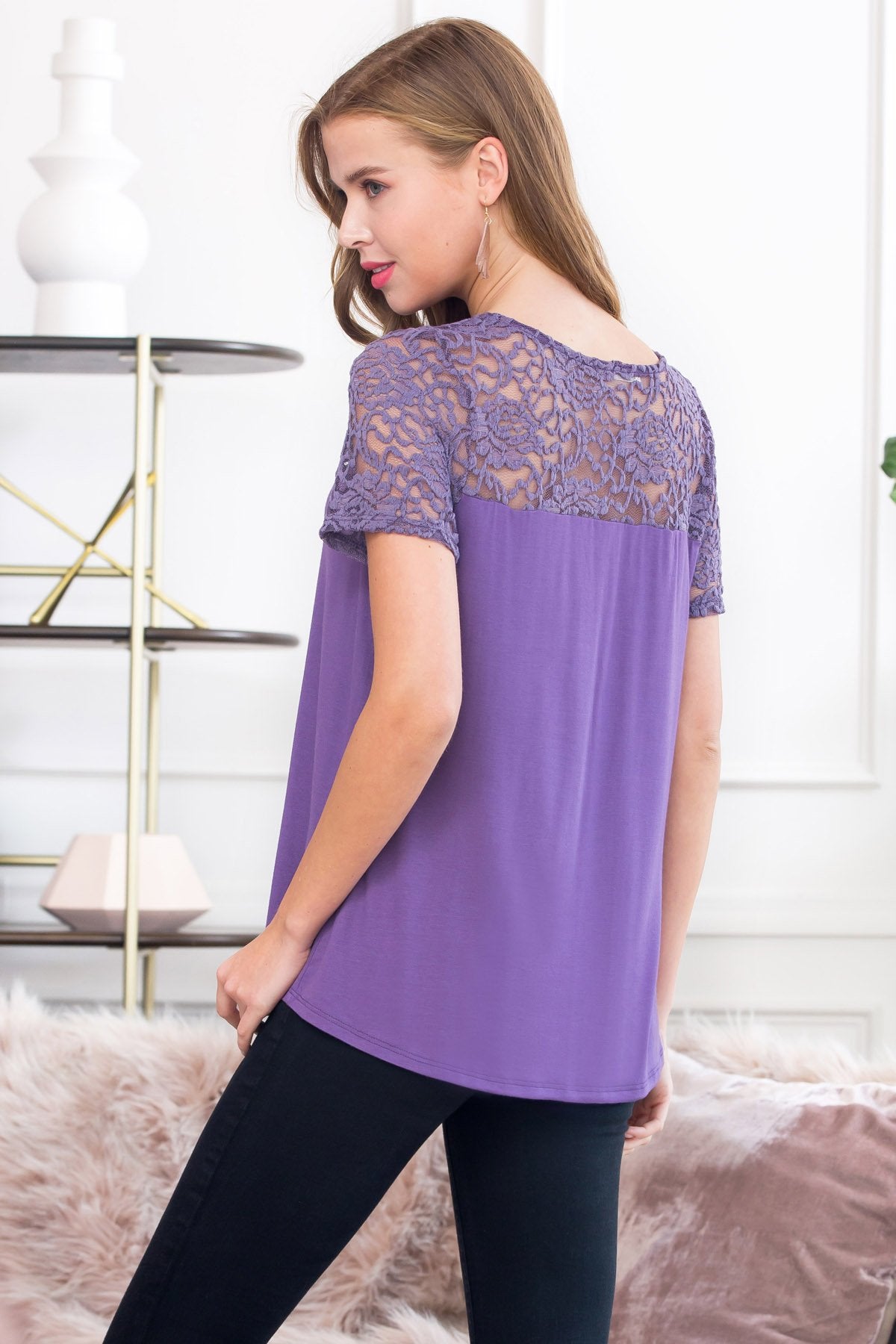 Short Sleeved Lace Detail Top