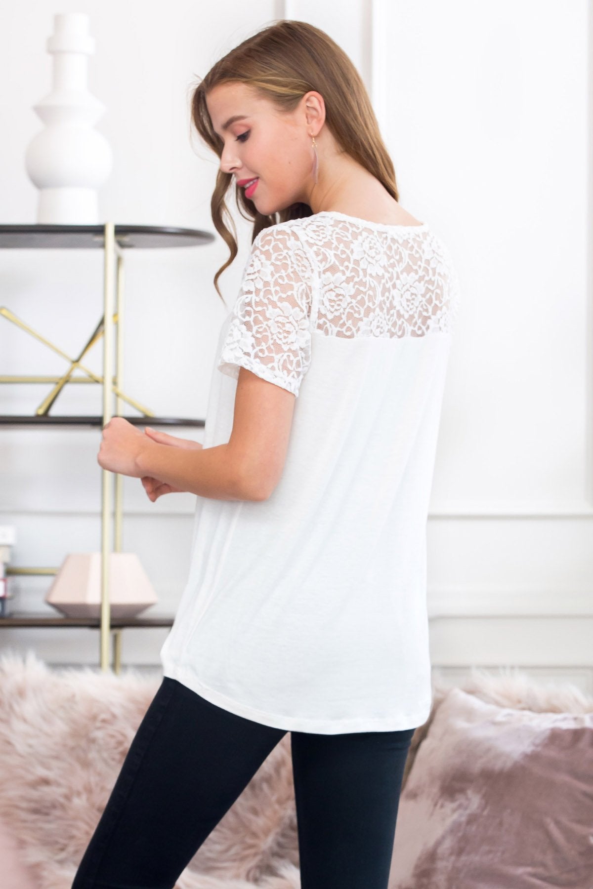 Short Sleeved Lace Detail Top