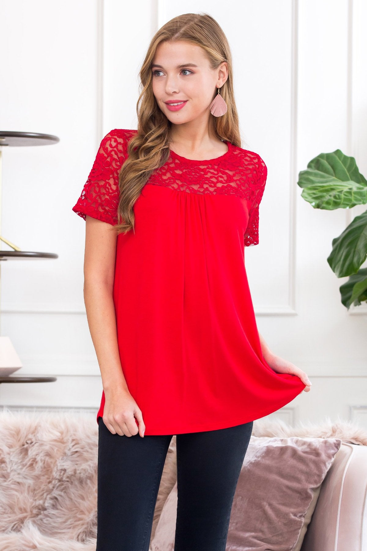 Short Sleeved Lace Detail Top
