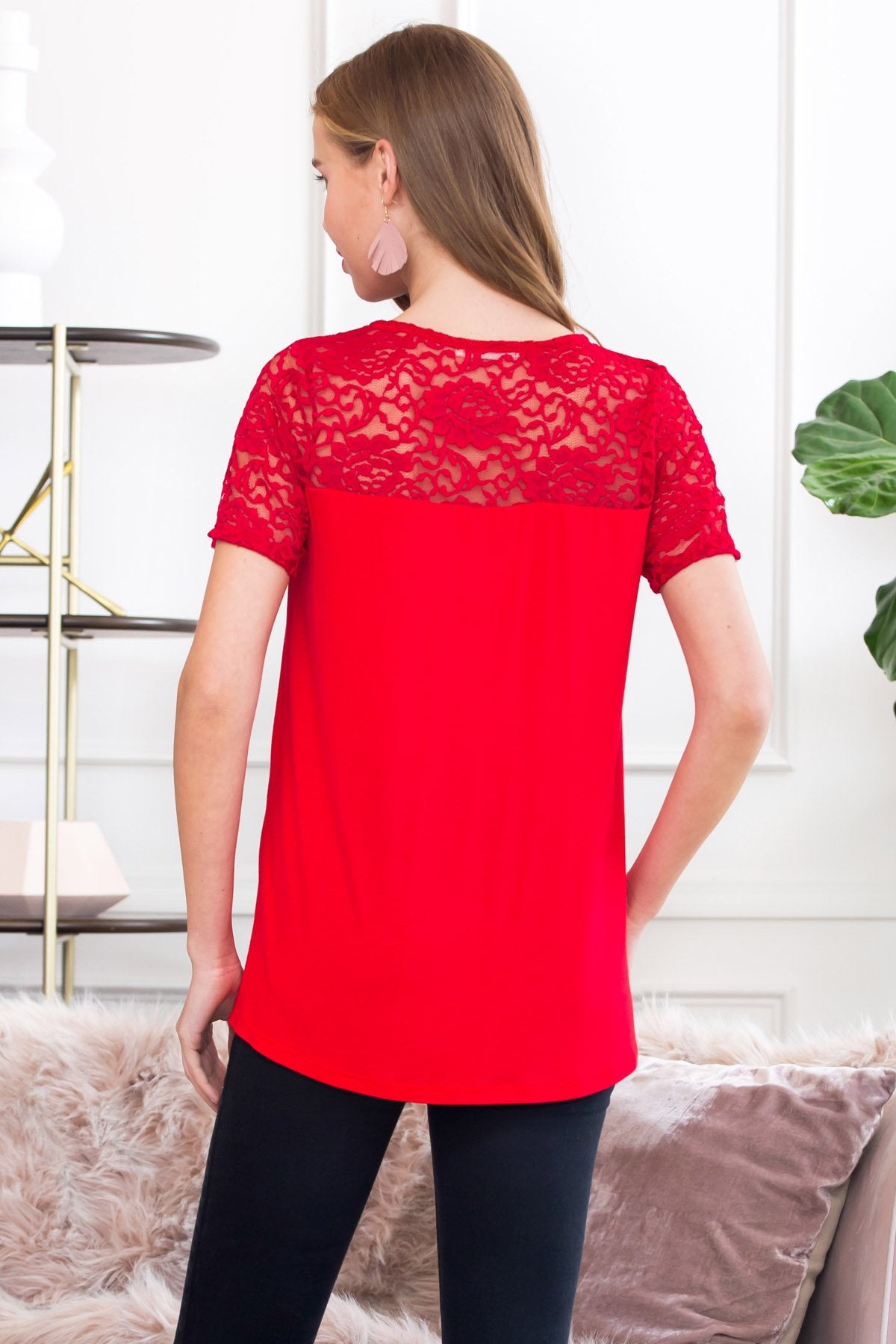 Short Sleeved Lace Detail Top