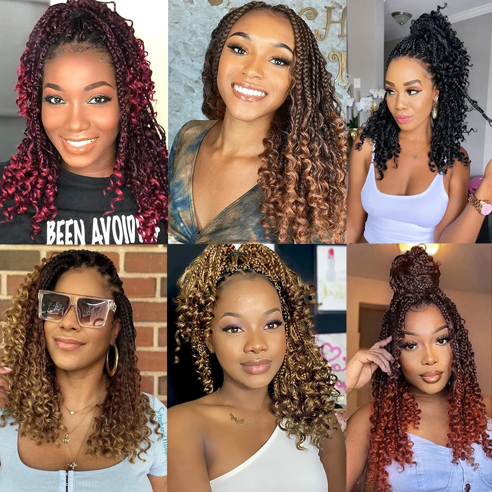 14 Inch Bob Box Braids Crochet Hair Pre Looped for Kids Bohemian Crochet Boho Box Braids Goddess Micro Box Braids Crochet Hair