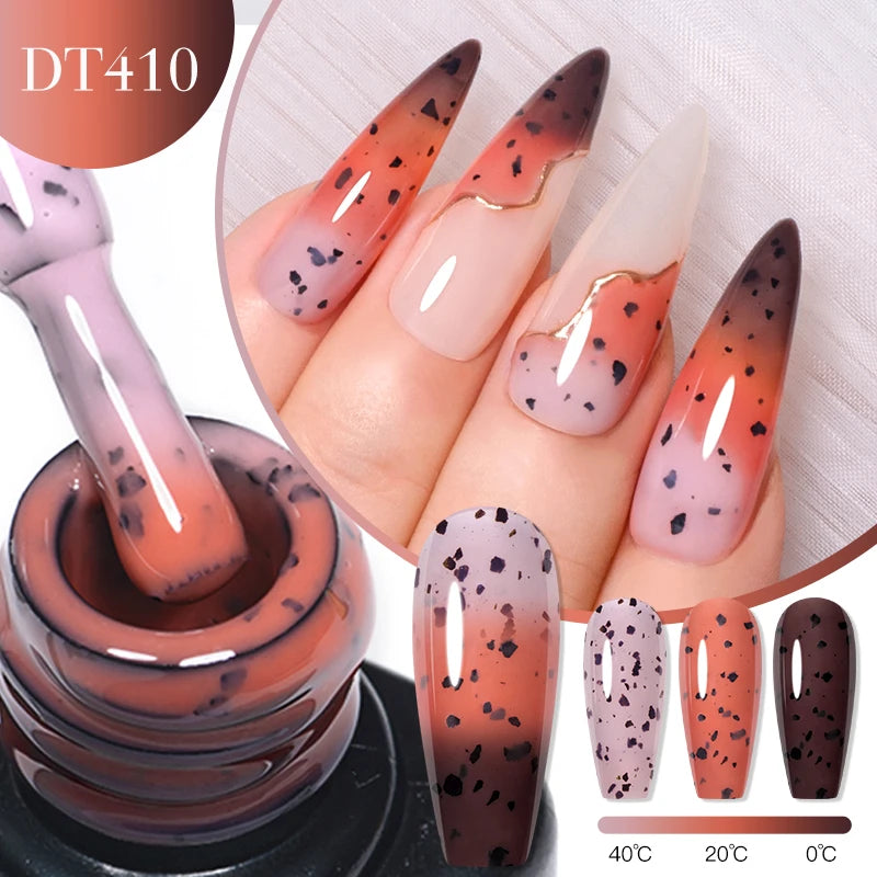 MEET ACROSS 7ml Auroras Thermal Gel Nail Polish Gold Glitter Gradient Color Changing Gel Semi Permanent Nail Art UV Gel Varnish