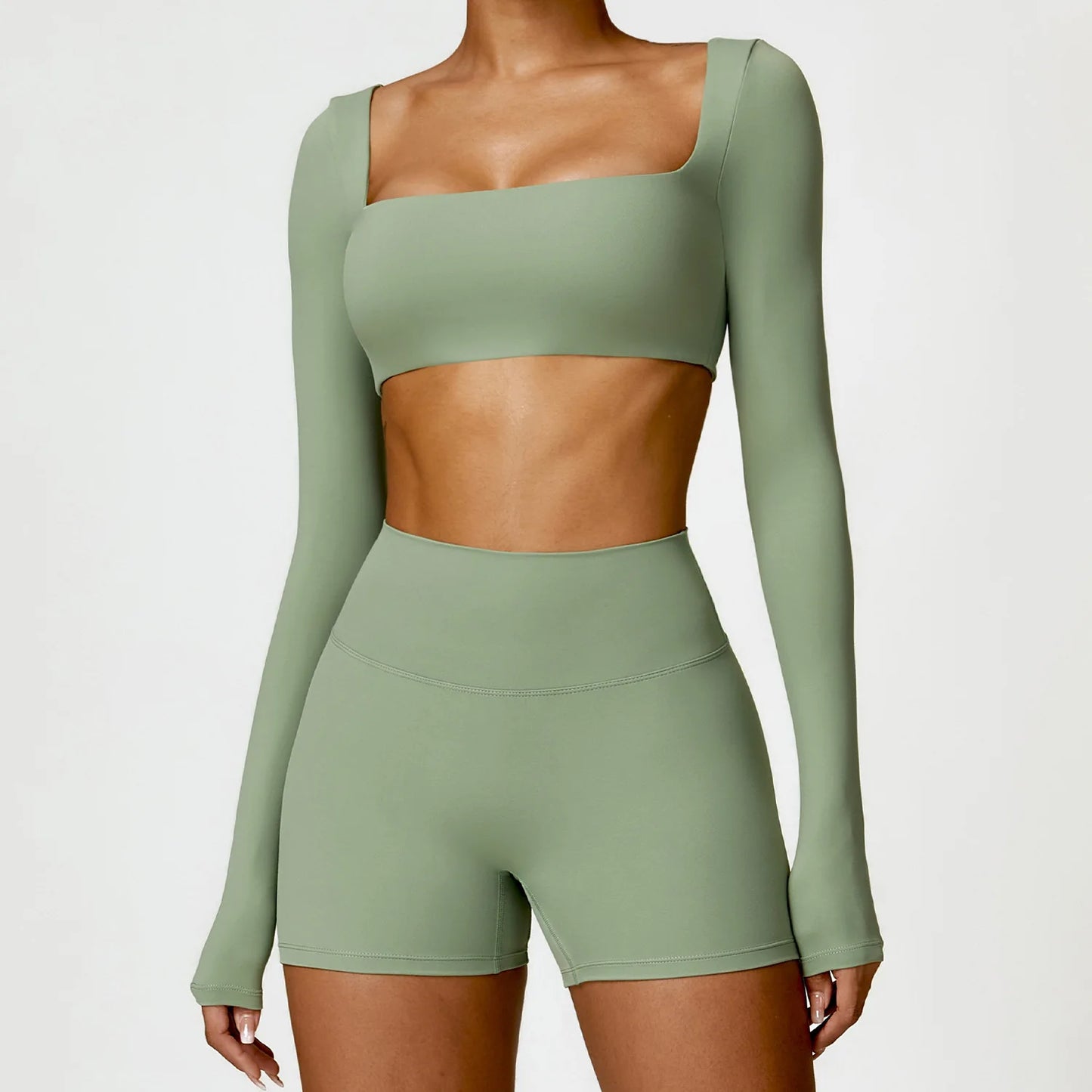 Yoga Set 2PCS Women Gym Long Sleeve Seamless Sportswear Workout Clothes Athletic Wear Legging Fitness Bra Crop Top Sports Suits