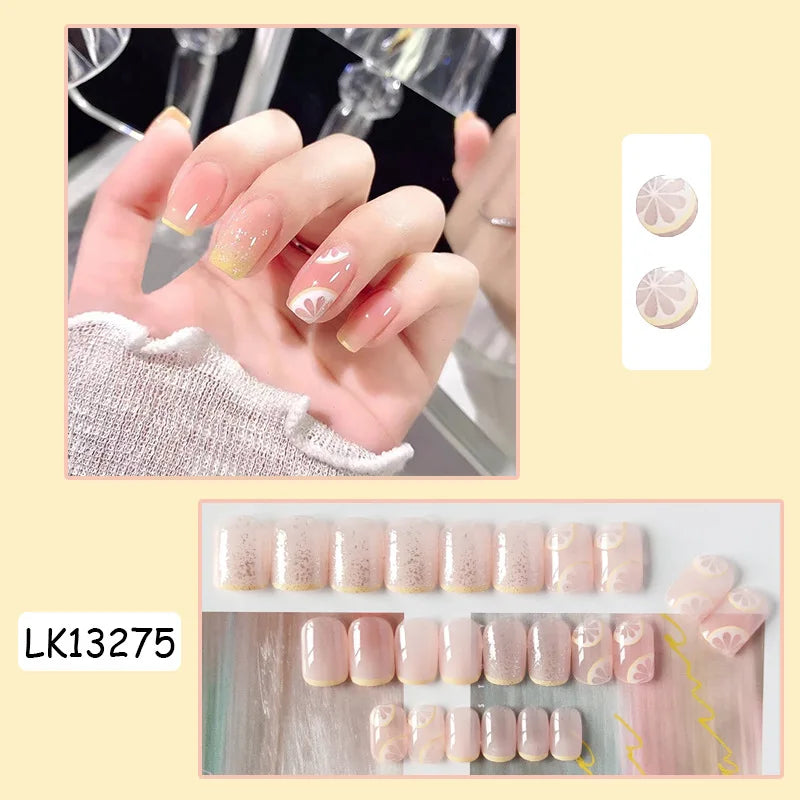 24PcsSet Wearable Press on Nail Art Full Cover Manicure Ballet Cute Nails False Removable Fake Nails With Glue Short Square Head