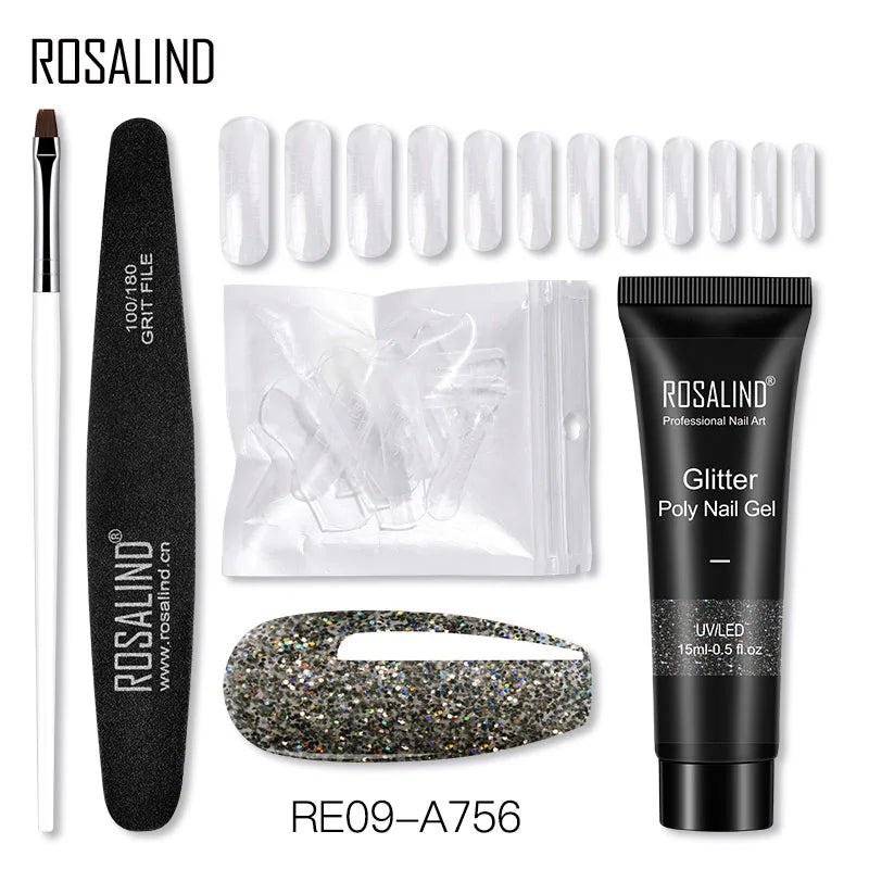 ROSALIND 15/30ml Poly Nail Gel Semi Permanent Acrylic Extension Crystal Nail Art Fast Builder Hybrid Varnish UV Poly Nail Polish
