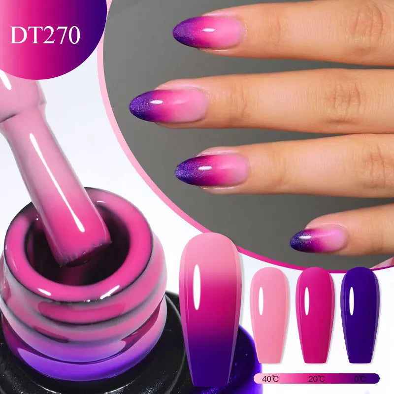 MEET ACROSS 7ml Auroras Thermal Gel Nail Polish Gold Glitter Gradient Color Changing Gel Semi Permanent Nail Art UV Gel Varnish