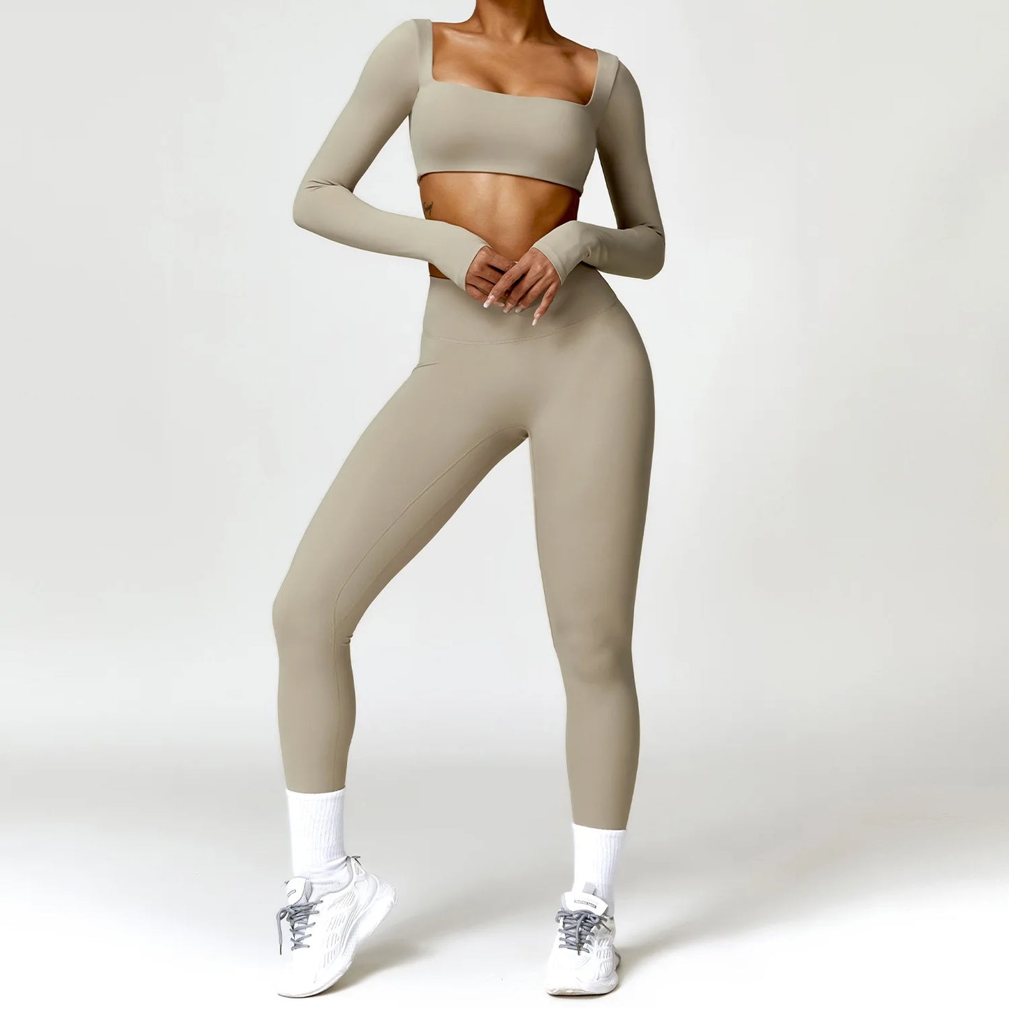 Yoga Set 2PCS Women Gym Long Sleeve Seamless Sportswear Workout Clothes Athletic Wear Legging Fitness Bra Crop Top Sports Suits