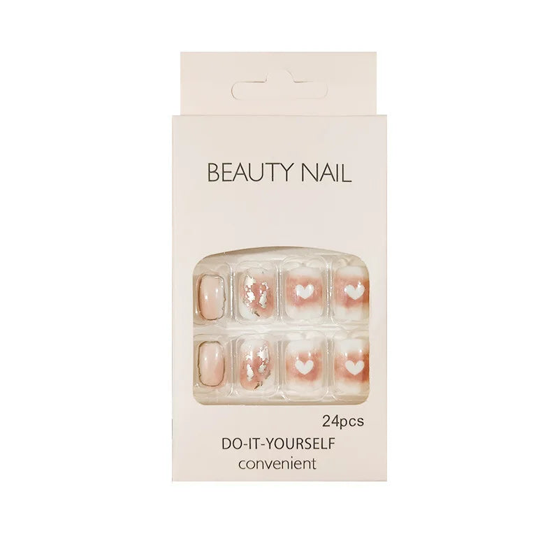 24PcsSet Wearable Press on Nail Art Full Cover Manicure Ballet Cute Nails False Removable Fake Nails With Glue Short Square Head