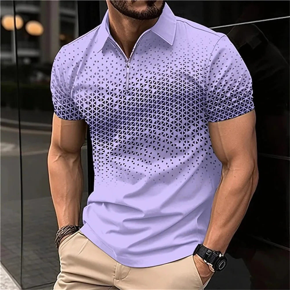 New Summer T Shirts for Men 2023 Short Sleeve Turn-Down Collar Letter Printing Button Striped Polo Tees Fashion Pullover Tops