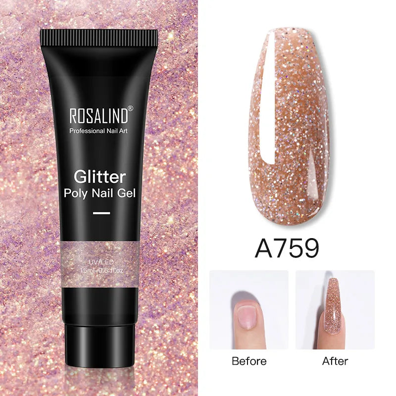 ROSALIND 15/30ml Poly Nail Gel Semi Permanent Acrylic Extension Crystal Nail Art Fast Builder Hybrid Varnish UV Poly Nail Polish