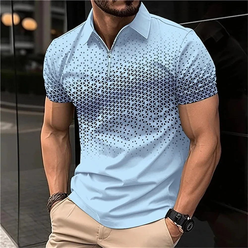 New Summer T Shirts for Men 2023 Short Sleeve Turn-Down Collar Letter Printing Button Striped Polo Tees Fashion Pullover Tops