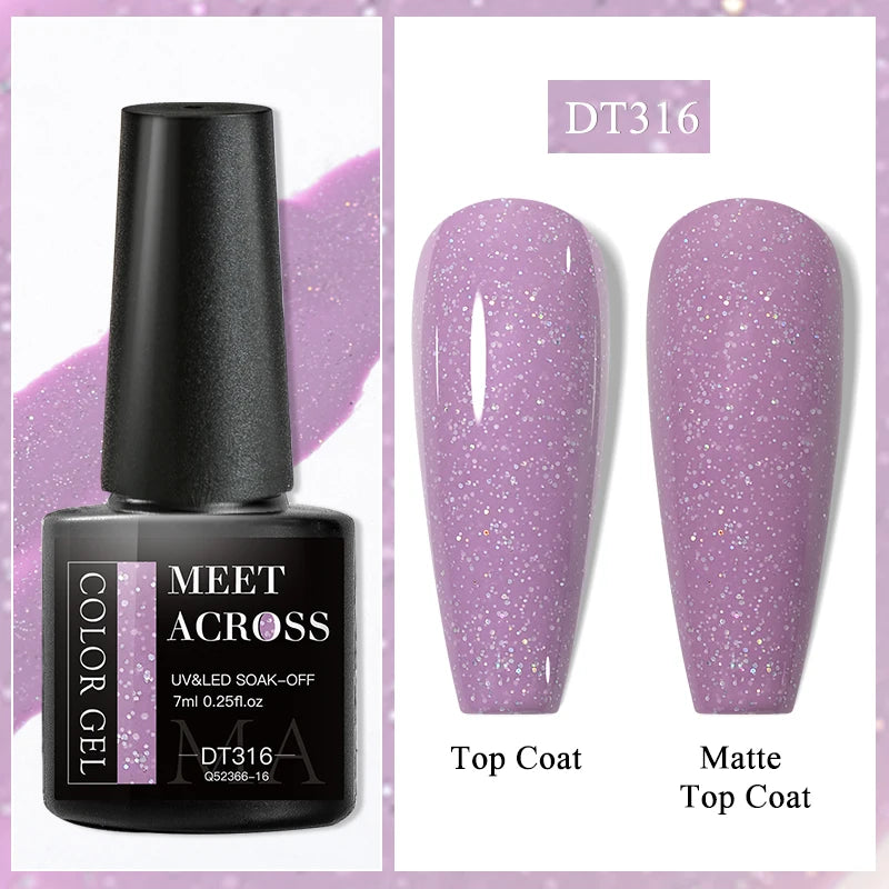 MEET ACROSS 7ml Auroras Thermal Gel Nail Polish Gold Glitter Gradient Color Changing Gel Semi Permanent Nail Art UV Gel Varnish