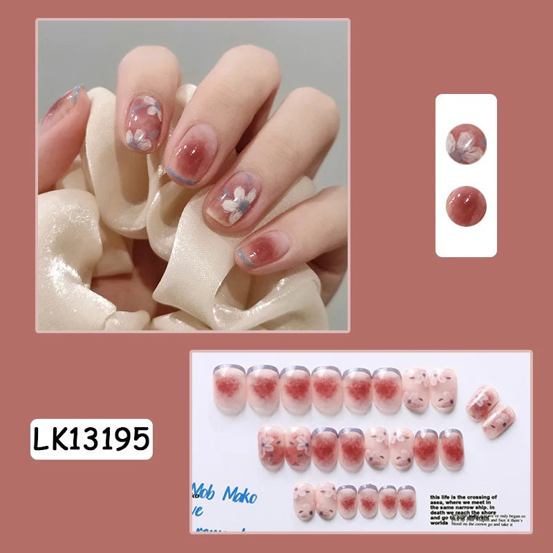 24PcsSet Wearable Press on Nail Art Full Cover Manicure Ballet Cute Nails False Removable Fake Nails With Glue Short Square Head