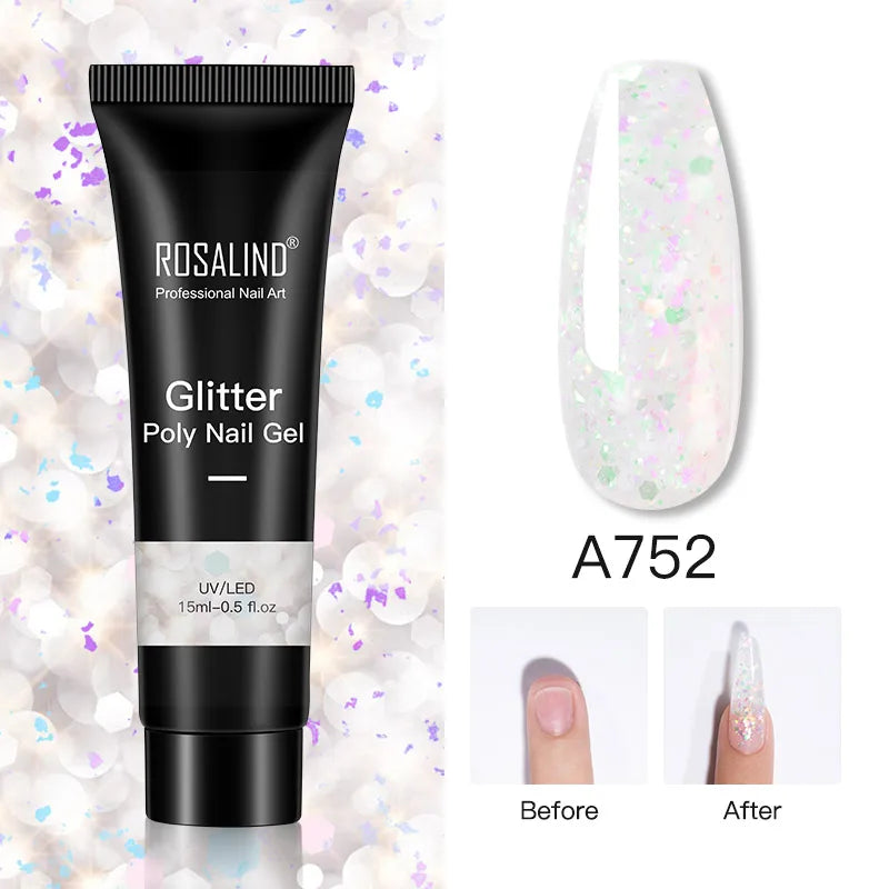 ROSALIND 15/30ml Poly Nail Gel Semi Permanent Acrylic Extension Crystal Nail Art Fast Builder Hybrid Varnish UV Poly Nail Polish