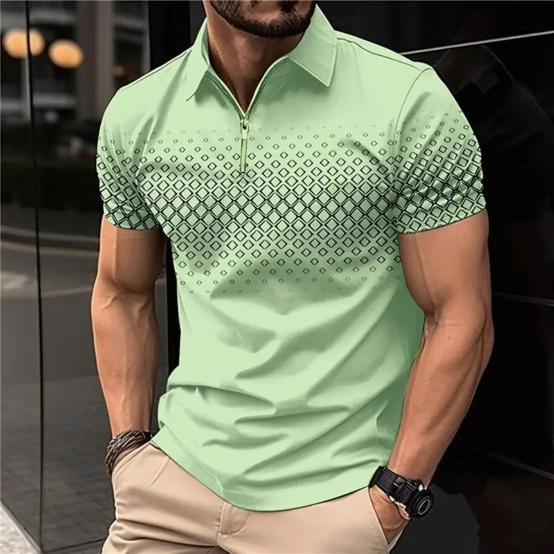 New Summer T Shirts for Men 2023 Short Sleeve Turn-Down Collar Letter Printing Button Striped Polo Tees Fashion Pullover Tops