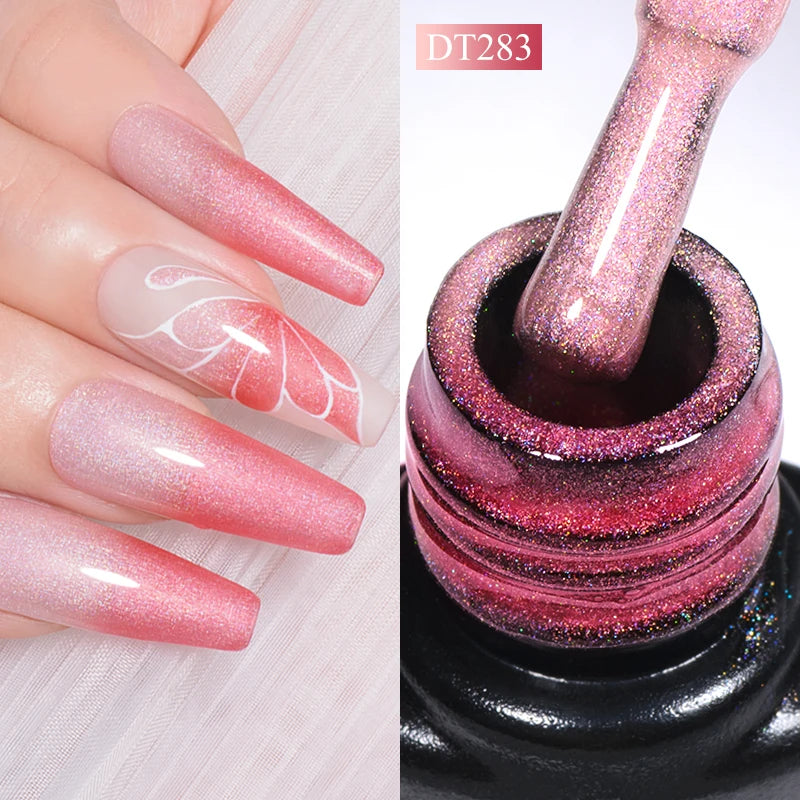 MEET ACROSS 7ml Auroras Thermal Gel Nail Polish Gold Glitter Gradient Color Changing Gel Semi Permanent Nail Art UV Gel Varnish