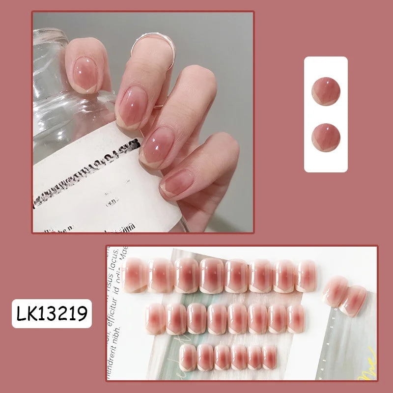 24PcsSet Wearable Press on Nail Art Full Cover Manicure Ballet Cute Nails False Removable Fake Nails With Glue Short Square Head