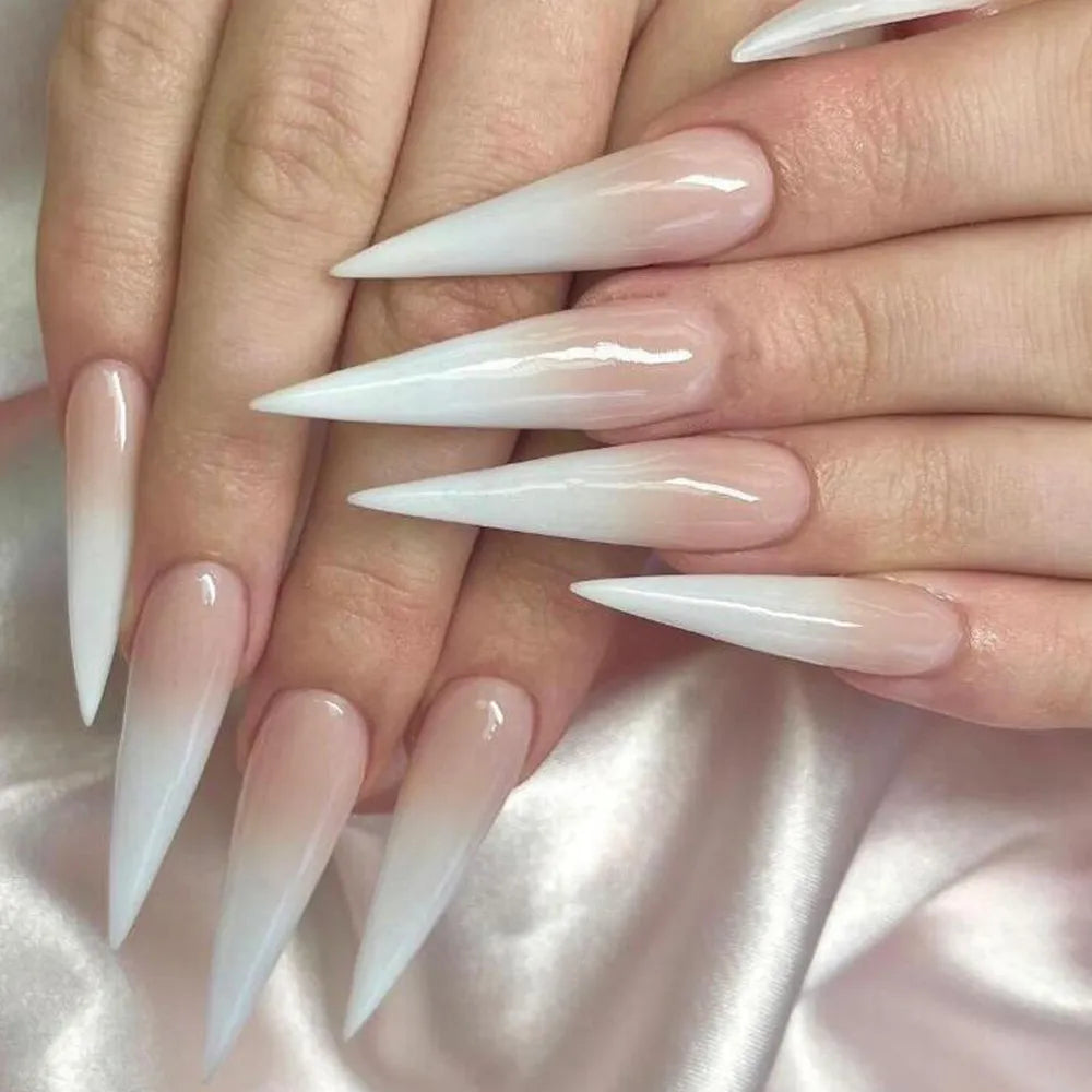 Long Almond Fake Nails Detachable French Ballet Halloween False Nails Nail Art Full Cover Nail Tips Press on Nails 24pcs