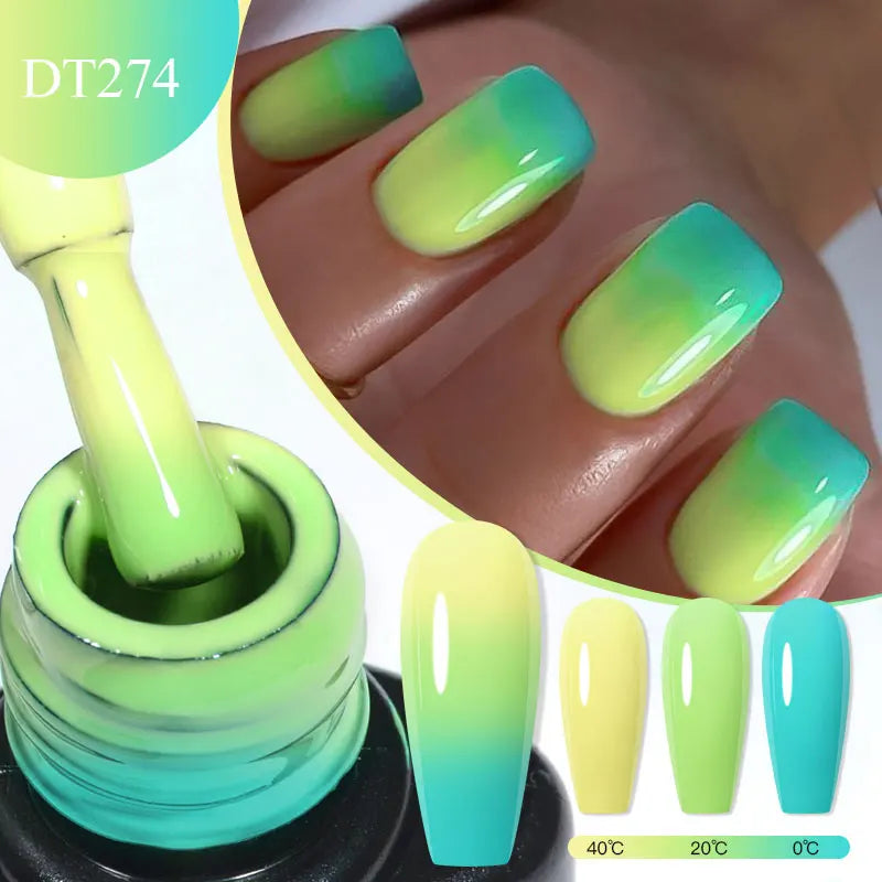 MEET ACROSS 7ml Auroras Thermal Gel Nail Polish Gold Glitter Gradient Color Changing Gel Semi Permanent Nail Art UV Gel Varnish