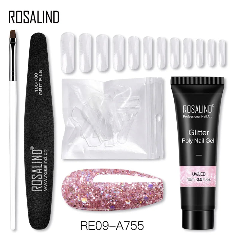 ROSALIND 15/30ml Poly Nail Gel Semi Permanent Acrylic Extension Crystal Nail Art Fast Builder Hybrid Varnish UV Poly Nail Polish