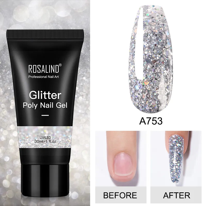 ROSALIND 15/30ml Poly Nail Gel Semi Permanent Acrylic Extension Crystal Nail Art Fast Builder Hybrid Varnish UV Poly Nail Polish
