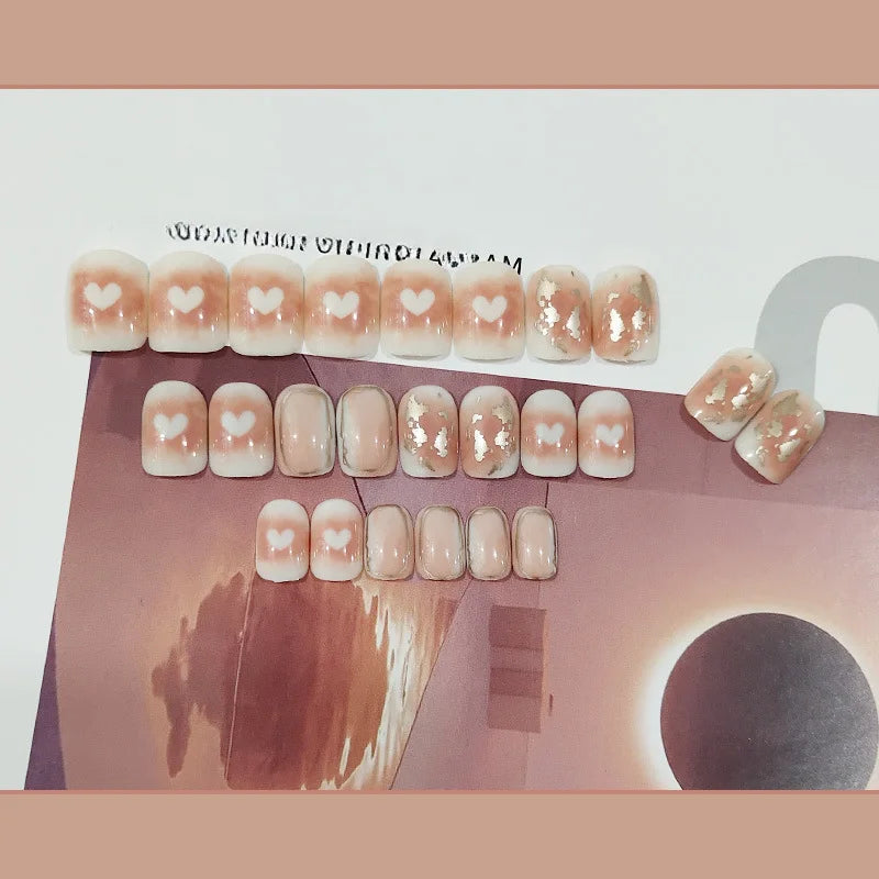 24PcsSet Wearable Press on Nail Art Full Cover Manicure Ballet Cute Nails False Removable Fake Nails With Glue Short Square Head