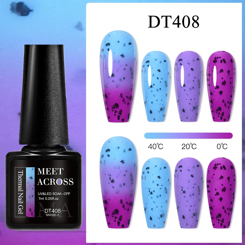 MEET ACROSS 7ml Auroras Thermal Gel Nail Polish Gold Glitter Gradient Color Changing Gel Semi Permanent Nail Art UV Gel Varnish