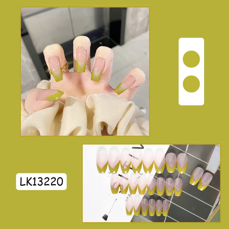 24PcsSet Wearable Press on Nail Art Full Cover Manicure Ballet Cute Nails False Removable Fake Nails With Glue Short Square Head