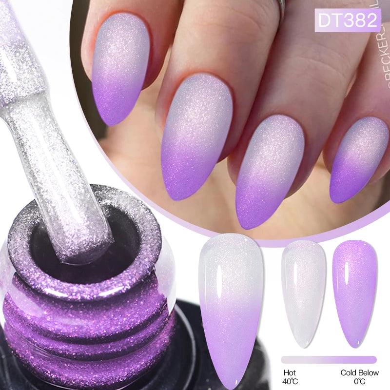 MEET ACROSS 7ml Auroras Thermal Gel Nail Polish Gold Glitter Gradient Color Changing Gel Semi Permanent Nail Art UV Gel Varnish