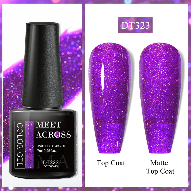 MEET ACROSS 7ml Auroras Thermal Gel Nail Polish Gold Glitter Gradient Color Changing Gel Semi Permanent Nail Art UV Gel Varnish
